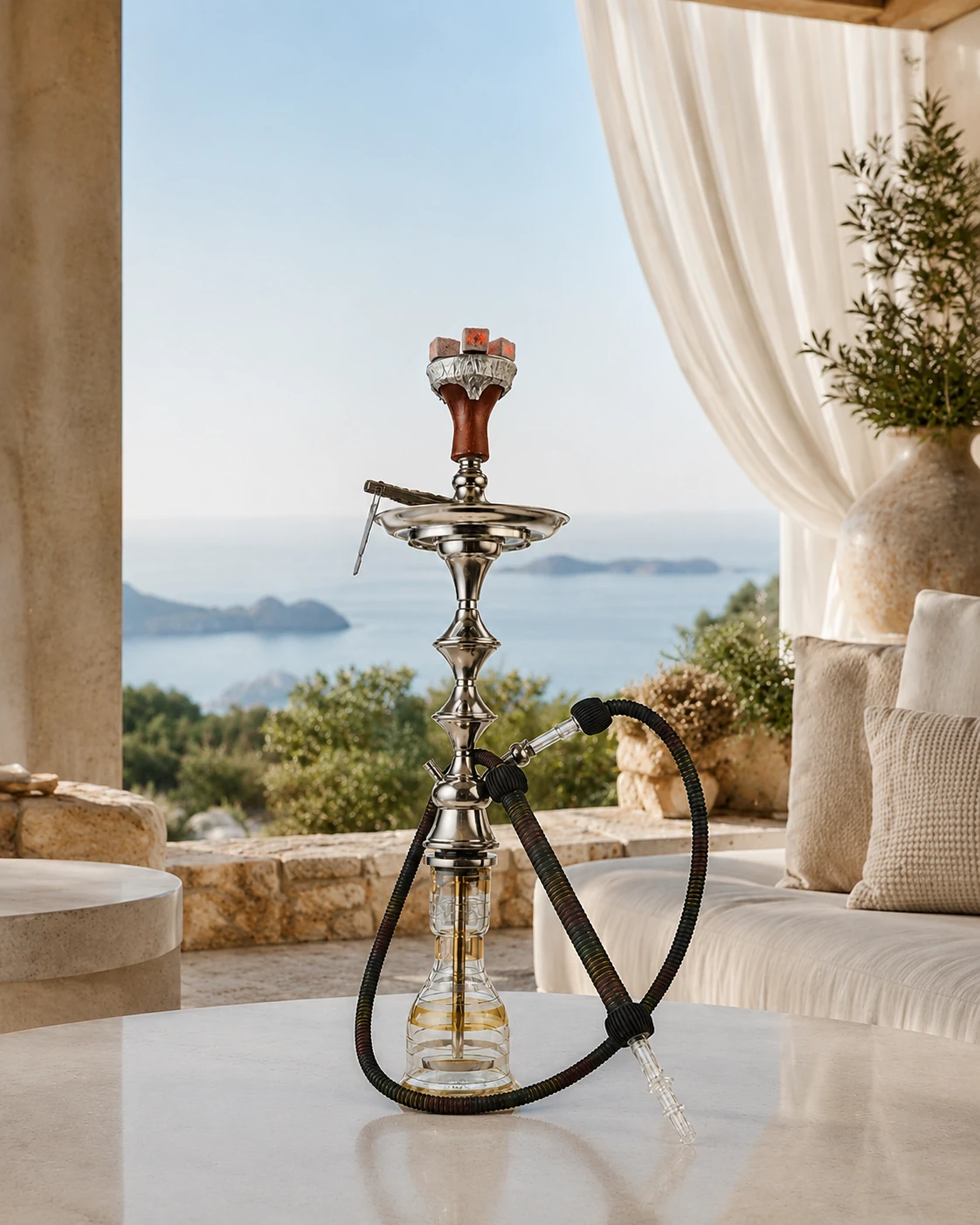 Traditional hookah rental setup in Porto Cervo